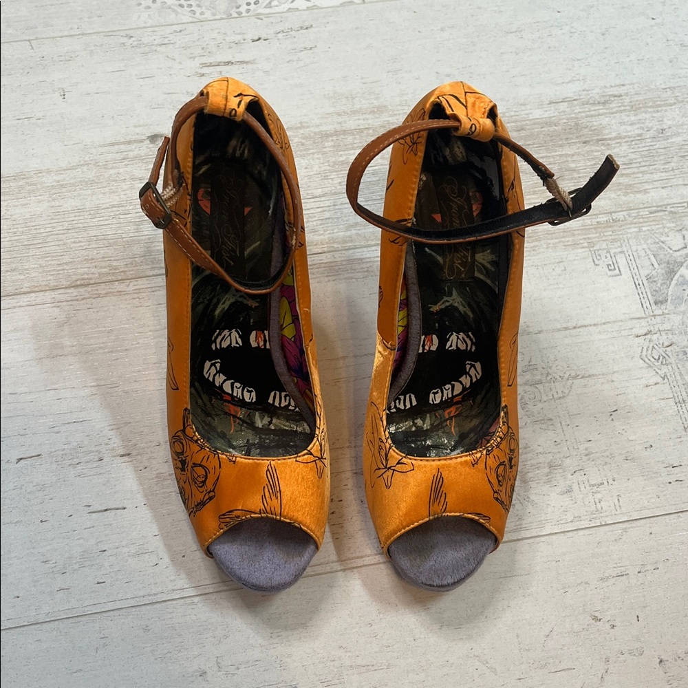 Rare Iron Fist Orange Zombie Lily Heels Size 8 - Picture 2 of 11